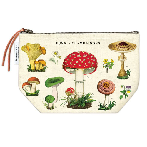 Cavallini Cotton Hand Carry Zipped Pouch Organiser 22x15cm - Mushroom