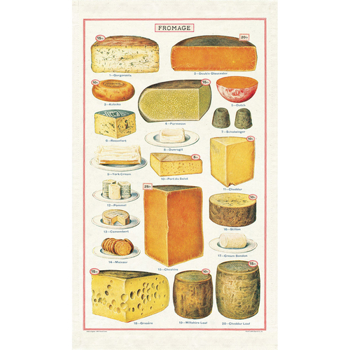 Cavallini Cotton Kitchen Tea Towel 48x80cm - Cheese