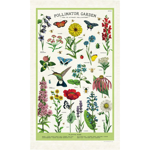 Cavallini Cotton Kitchen Tea Towel 48x80cm - Pollinator Garden