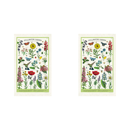 2PK Cavallini Cotton Kitchen Tea Towel 48x80cm - Pollinator Garden