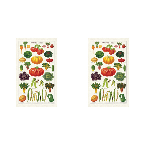 2PK Cavallini Cotton Kitchen Tea Towel 48x80cm - Vegetable Garden