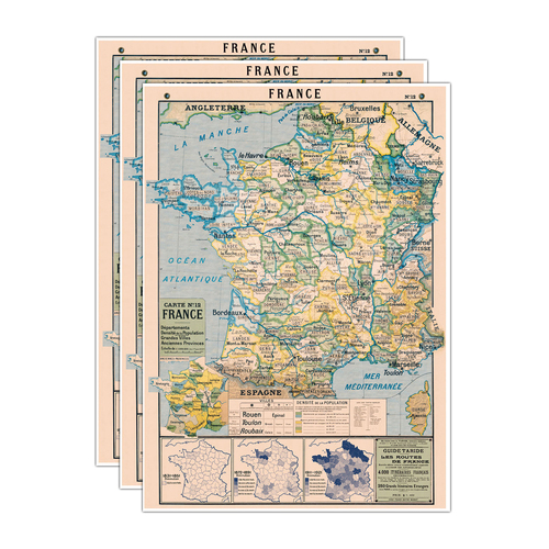 3PK Cavallini Paper Poster Prints/Gift Wrap 50x70cm - Map France 2