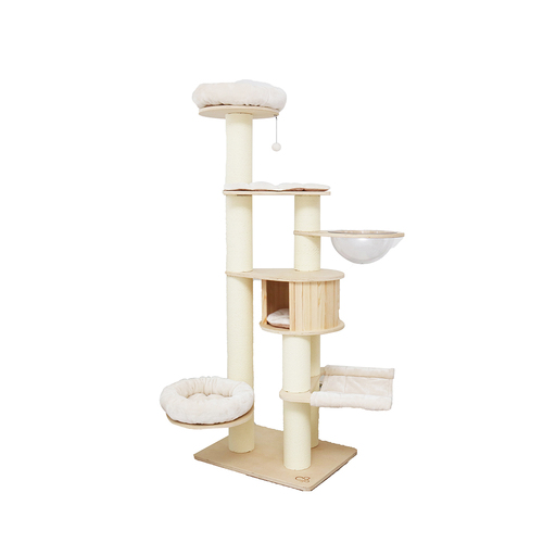 Catio Pet Cat Vintage 194cm Solid Wood Climbing Tree Post Scratcher - White