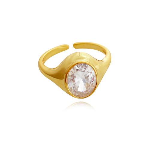 Culturesse Eleonore Zircon Adjustable 2.3cm Open Ring - Gold Vermeil