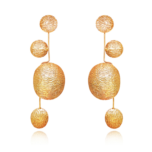 Culturesse Ginevra 11cm Textured 24K Geo Sculpture Art Drop Earrings - Gold