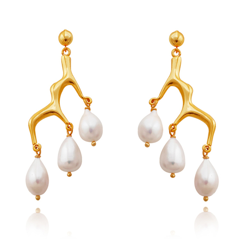 Culturesse Esmese Artisan 24K Coral Pearl Drop Earrings For Pierced Ears - Gold/Pearl