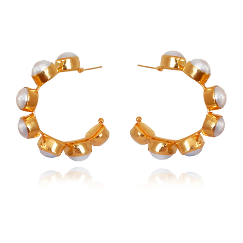 Culturesse Annalisa 5cm 24K Natural Pearl Hoop Earrings For Pierced Ears - Gold/Pearl
