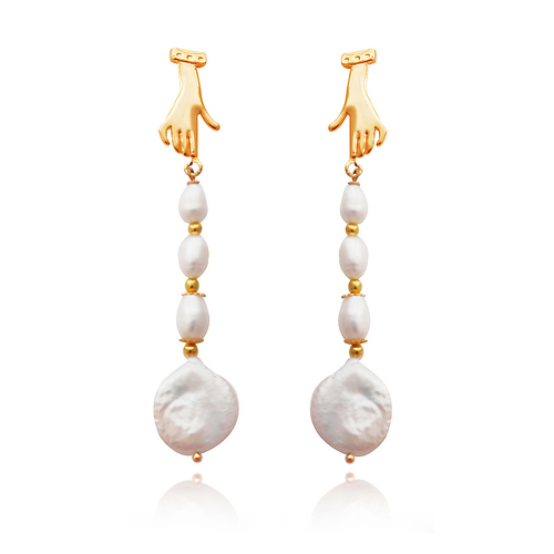 Culturesse Desiree 9cm Artisan 24K Pearl Drop Earrings For Pierced Ears - Gold