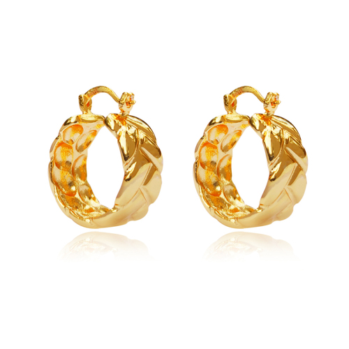 Culturesse Emani 24K Gold Weave 28mm Huggie Earrings