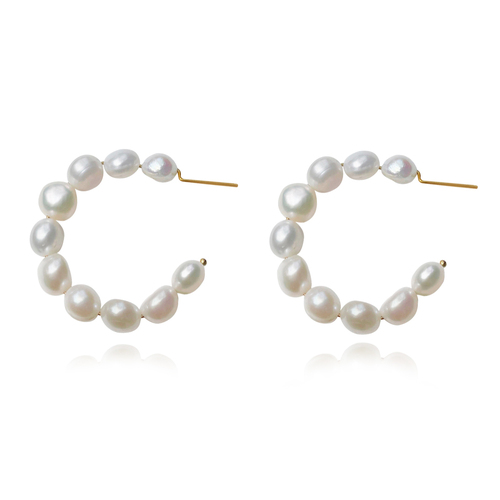 Culturesse Blanco 24K Artisan Pearl 40mm Hoop Earrings - White