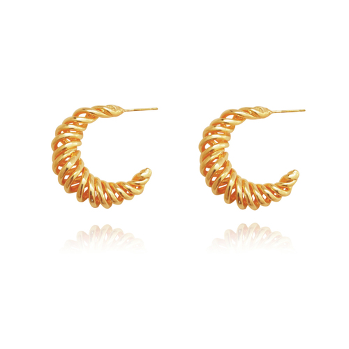 Culturesse Estelle 24K Artisan 30mm Spiral Hoop Earrings - Pure Gold