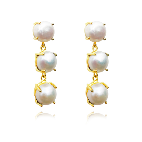 Culturesse Lyanna 22K Premium 3-Pearl 38mm Drop Earrings - Gold