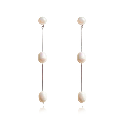 Culturesse Lana 65mm Freshwater Pearl String Earrings - White