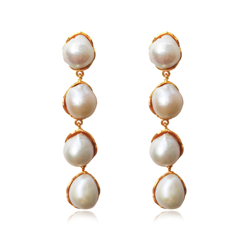 Culturesse Esmerelda Luxury Baroque Pearl EarringsFor Pierced Ears - Gold