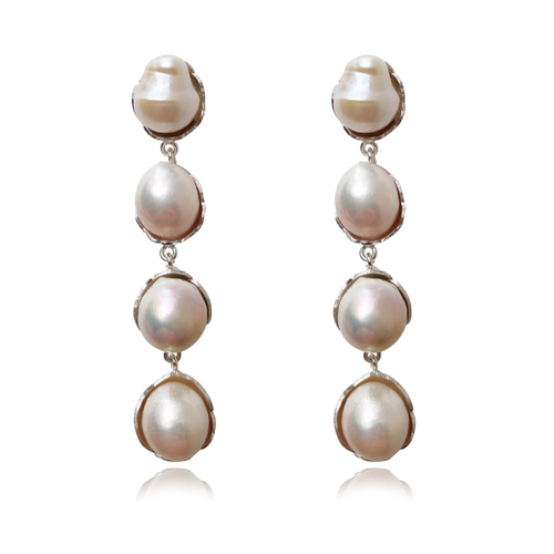 Culturesse Esmerelda Luxury Baroque Pearl Earrings For Pierced Ears - Silver