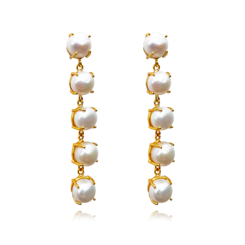 Culturesse Lyanna 22K Premium 3-Pearl 69mm Drop Earrings - Gold