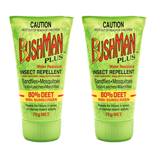 2x Bushman Plus 75g Insect Repellent Gel Water Resistant w/ Sunscreen