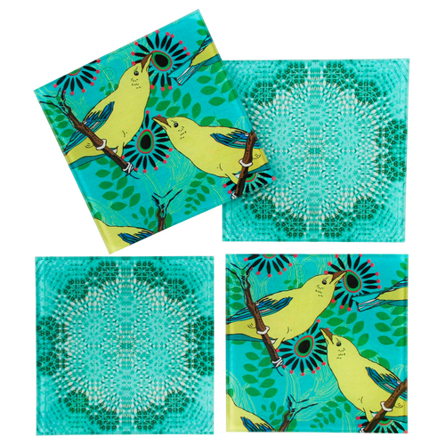 LVD 4pc 10cm Square Glass Coaster Canary Mosaic