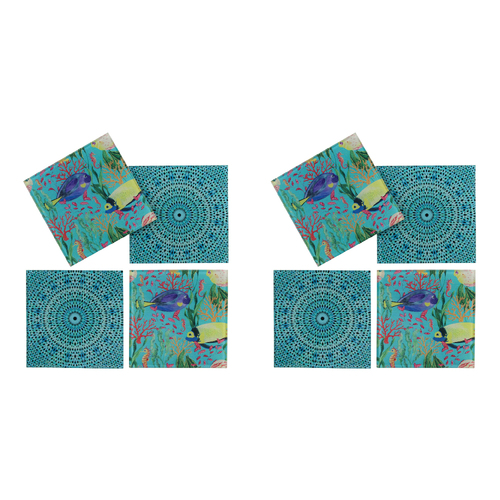 2x 4pc LVD Aquarium Glass Coaster Mat Pad Square 17x12cm