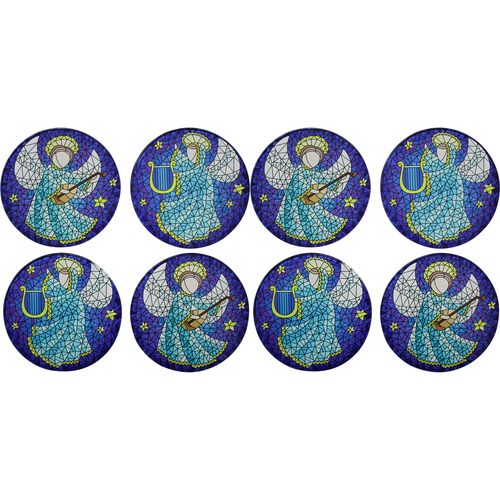 2PK 4pc LVD 10x10cm Tempered Glass Xmas Angels Coasters Kitchen Decor - Blue