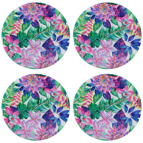 4PK LVD Orchid Glass Trivet Large Table Protector Round 23x23cm