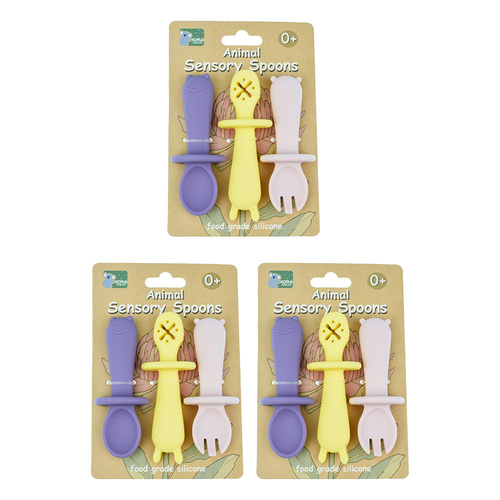 9pc Koala Dream Silicone Animal Sensory Spoons - Pink Yellow 0y+