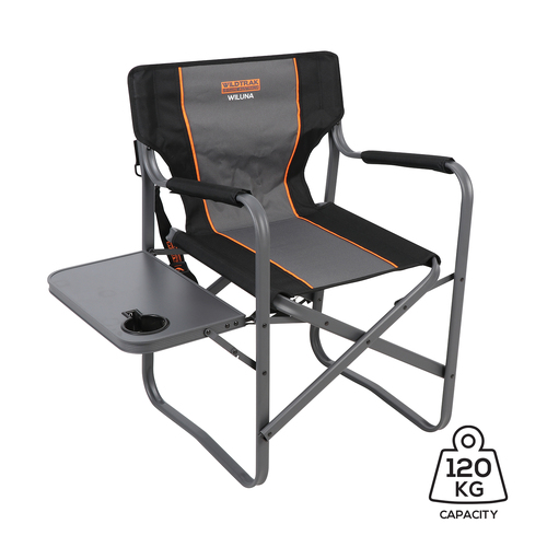 Wildtrak Wiluna 82cm Director Chair w/ Side Table - Grey/Black