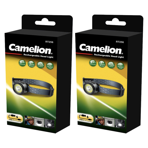 2PK Camelion Rechargeable COB LED Headlamp Torch 280LM