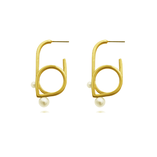 Culturesse Jacithe Modern 40mm Line Art Stud Earrings - Gold