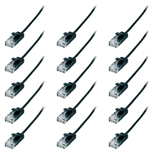 15PK Connect Cable Ultra Slim Male CAT6 Network Ethernet Cable 2m - Black