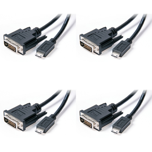 4PK Connect Cable Male Mini HDMI to DVI Cable Connector 1m - Black