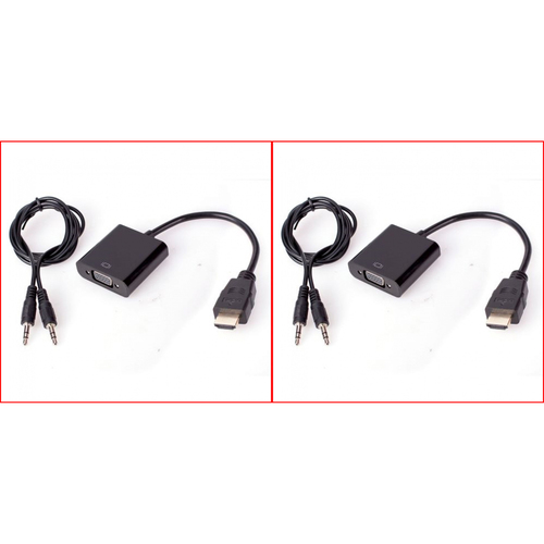 2PK Connect Cable Male HDMI to Female VGA Adapter w/ 3.5mm Audio Cable Black