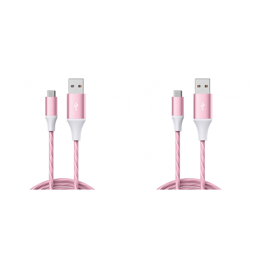 2PK Laser LED USB-A to USB-C Charging Cable 1m For iPhone/Samsung - Pink