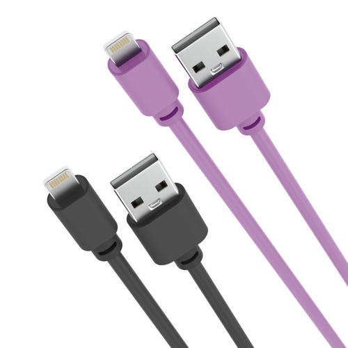 2PK Laser MFi USB-A to 8-Pin Charging Cable 2m For iPhone 14 Black/Purple