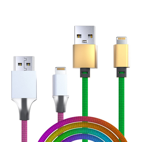 2PK Laser MFi USB-A to 8-Pin Braided Cable 2m For iPhone 14 - Rainbow