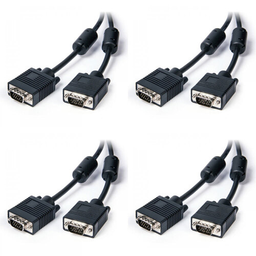 4PK Connect Cable Male VGA/SVGA Cable 1m w/ Filter For PC/Monitor - Black