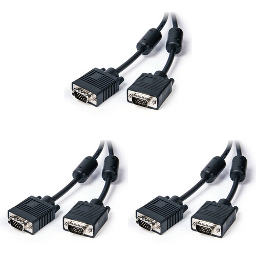 3PK Connect Cable Male VGA/SVGA Shielded Cable 2m For Monitor - Black