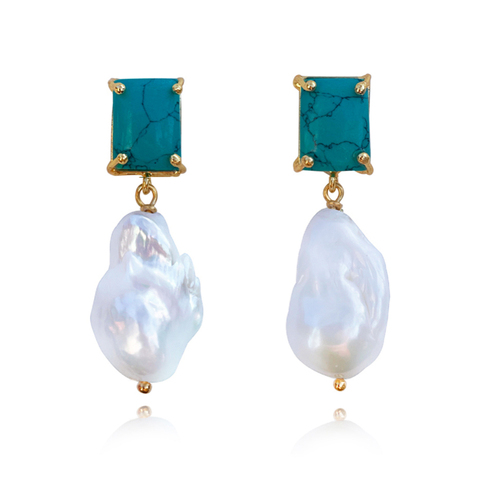 Culturesse Carlotta 24K Baroque 51mm Pearl Drop Earrings - Turquoise