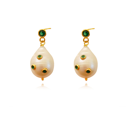 Culturesse Portia 24K Emerald 30cm Baroque Pearl Earrings