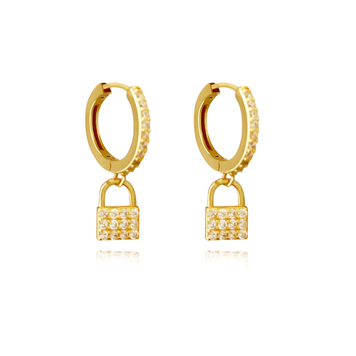 Culturesse Beatriz Diamante 20mm Padlock Drop Earrings - Gold Vermeil