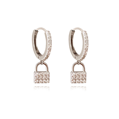 Culturesse Beatriz 20mm Diamante Padlock Drop Earrings - Silver