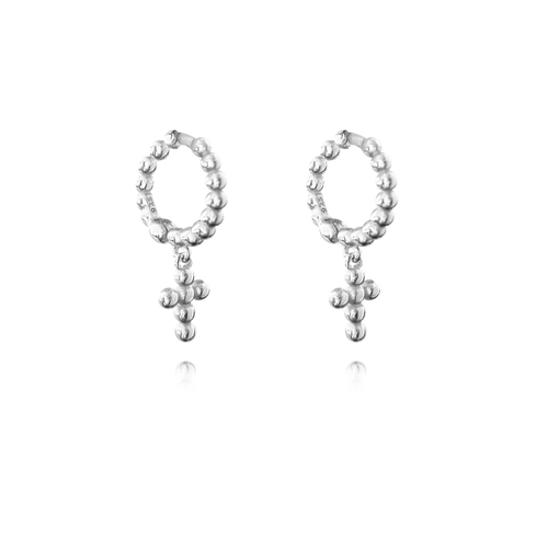 Culturesse Adina Beaded 18mm Dainty Cross Drop Earrings - Silver