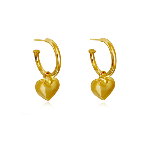 Culturesse Lavin 27mm Classic Love Heart Drop Earrings - Gold Vermeil