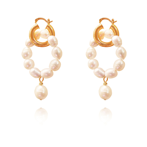 Culturesse Vesna 65mm Freshwater Pearl Hoop Earrings - Gold