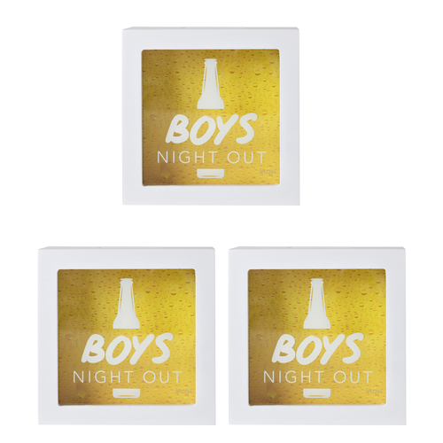 3PK Splosh Boys Night Out Wood/Glass Mini Change Box 13x13cm Square - White