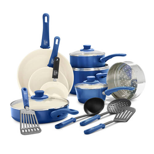 16pc Greenlife Soft Grip Aluminium Cookware Set - Night Blue