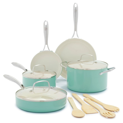 12pc GreenLife Porpoise Turquoise Set Home Kitchen Cookware