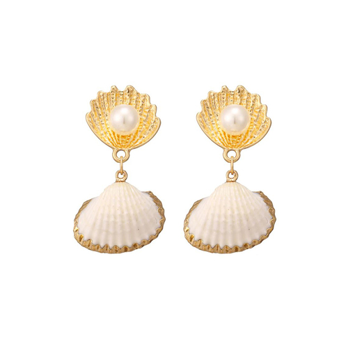 Culturesse Mercy 5cm Shell Drop Earrings For Pierced Ears - Golden Beach