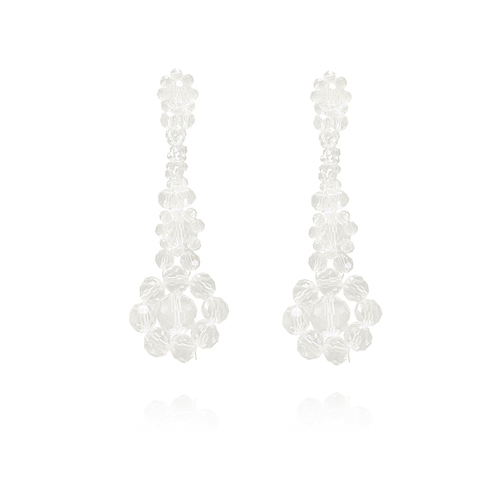 Culturesse Isadora 9cm Beaded Floral Drop Earrings For Pierced Ears - Clear