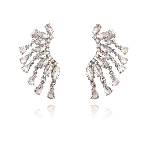 Culturesse Belle 50mm Ame Diamante Climber Earrings - Silver